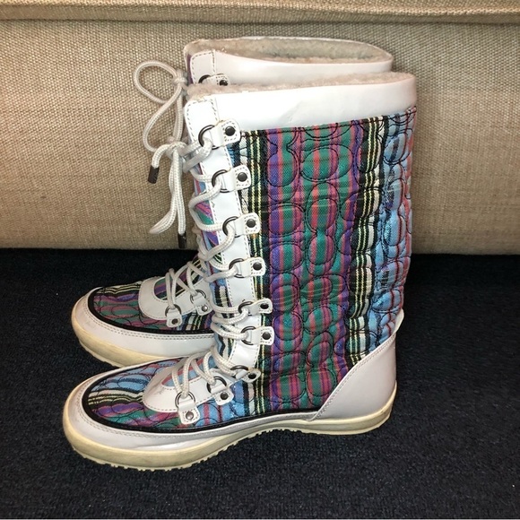 Coach Peggey Multi-Colored Lace Up Winter Boots Size 8.5 - Picture 1 of 12